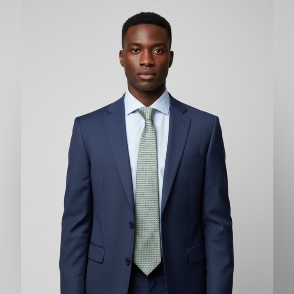 Bercamo New York Handmade Pure Silk Geometric Gold Navy Tie Classic Look